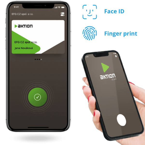 The Aktion eCard virtual card in your mobile unlocks the door, raises the barrier and opens the turnstiles using the fingerprint reader on your mobile or Face ID on your iPhone
